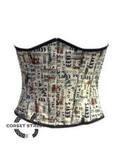 Newspaper Print Cotton Waist Training Underbust Corset Top